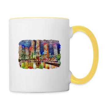 Singapour Aquarelle Esquisse Dessinée à la Main Peinture - Mug contrasté - blanc/jaune - Droite