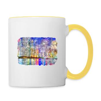 Dubai Uae Watercolor Sketch Hand Drawn Painting - Contrasting Mug - white/yellow - Right