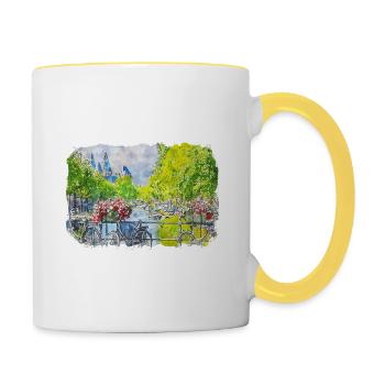Amsterdam Netherlands Watercolor Sketch Drawn Pain - Contrasting Mug - white/yellow - Right