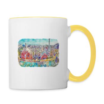 Barcelona Spanien Aquarellskizze Gezeichnete Zeichnung - Tasse zweifarbig - Weiß/Gelb - Rechts