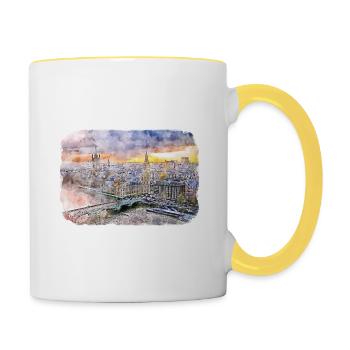 Londres UK Aquarelle Esquisse Dessinée à la Main Peinture - Mug contrasté - blanc/jaune - Droite