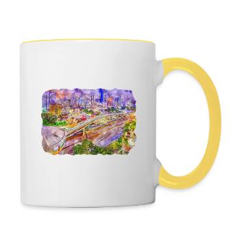 Malaisie Aquarelle Esquisse Dessinée à la Main Illustration - Mug contrasté - blanc/jaune - Droite