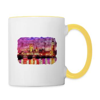 Londres UK Aquarelle Esquisse Dessinée à la Main Peinture - Mug contrasté - blanc/jaune - Droite