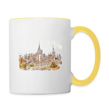 Illustration de croquis aquarelle Sinaia Roumanie - Mug contrasté - blanc/jaune - Droite