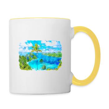 Indonesia Watercolor Sketch Hand Drawn Painting - Contrasting Mug - white/yellow - Right