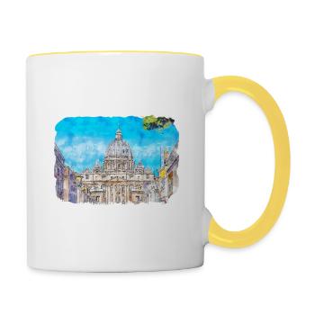 Église géante d’Espagne Aquarelle Illustration - Mug contrasté - blanc/jaune - Droite