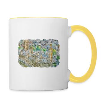 Londres UK Aquarelle Esquisse Dessinée à la Main Peinture - Mug contrasté - blanc/jaune - Droite