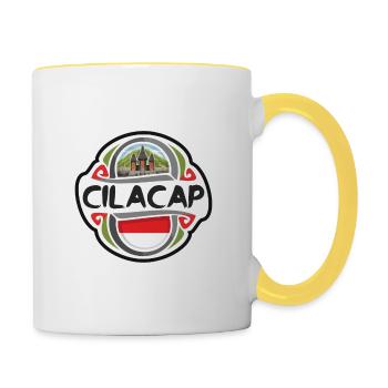 Cilacap Indonesia Flag Badge Travel Souvenir Stamp - Contrasting Mug - white/yellow - Right