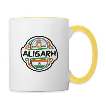 Aligarh India Flag Badge Souvenir de voyage - Mug contrasté - blanc/jaune - Droite