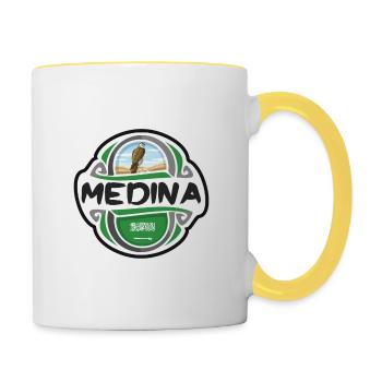 Medina Arabie Saoudite Drapeau Voyage Souvenir Badge Sta - Mug contrasté - blanc/jaune - Droite