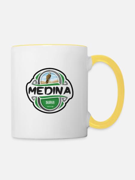 Medina Saudi-Arabien Flagge Reise Souvenir Abzeichen Sta - Tasse zweifarbig - Weiß/Gelb
