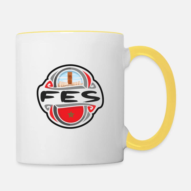 Fès Maroc Drapeau Badge Voyage Souvenir Timbre - Mug contrasté - blanc/jaune