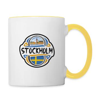 Stockholm Schweden Flagge Abzeichen Reise Souvenir Briefmarke - Tasse zweifarbig - Weiß/Gelb - Rechts