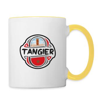 Tangier Morocco Flag Badge Travel Souvenir Stamp - Contrasting Mug - white/yellow - Right