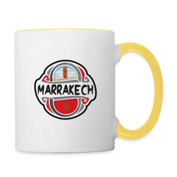 Marrakech Morocco Flag Badge Travel Souvenir Stamp - Contrasting Mug - white/yellow - Right
