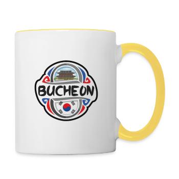 Bucheon Südkorea Flagge Reise Souvenir Abzeichen Sta - Tasse zweifarbig - Weiß/Gelb - Rechts