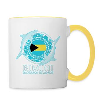 Caribbean Reef Shark Bimini Bahamas Flag - Contrasting Mug - white/yellow - Right
