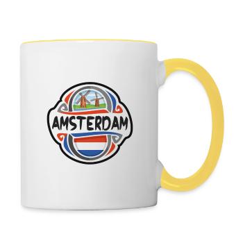 Amsterdam Netherlands Flag Travel Souvenir Badge S - Contrasting Mug - white/yellow - Right