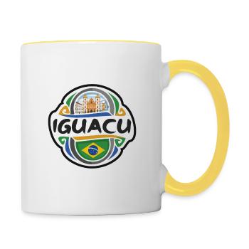Iguacu Brésil Drapeau Badge Voyage Souvenir Timbre - Mug contrasté - blanc/jaune - Droite