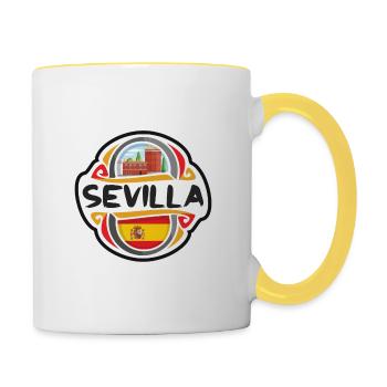 Séville Espagne Drapeau Badge Voyage Souvenir Timbre - Mug contrasté - blanc/jaune - Droite