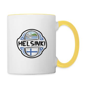 Helsinki Finnland Flagge Abzeichen Reise Souvenir Briefmarke - Tasse zweifarbig - Weiß/Gelb - Rechts
