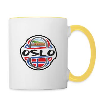 Oslo Norvège Drapeau Badge Voyage Souvenir Timbre - Mug contrasté - blanc/jaune - Droite