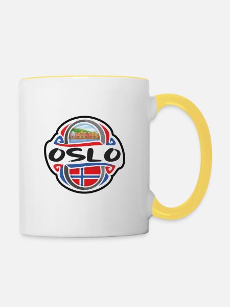 Oslo Norvège Drapeau Badge Voyage Souvenir Timbre - Mug contrasté - blanc/jaune
