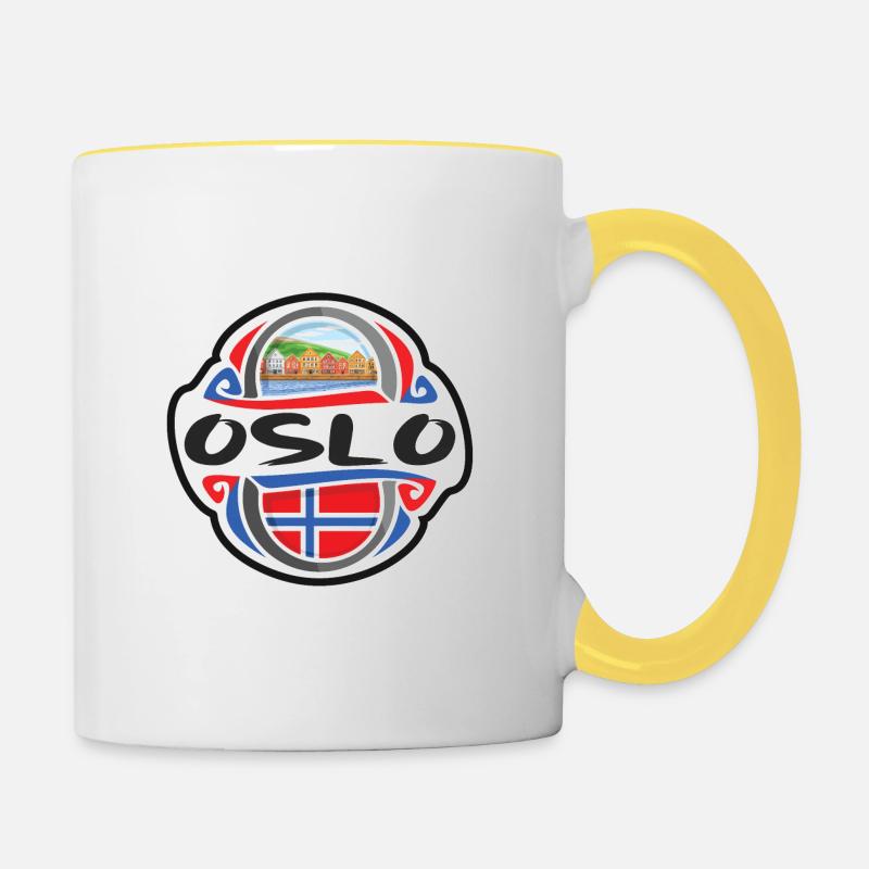 Oslo Norvège Drapeau Badge Voyage Souvenir Timbre - Mug contrasté - blanc/jaune