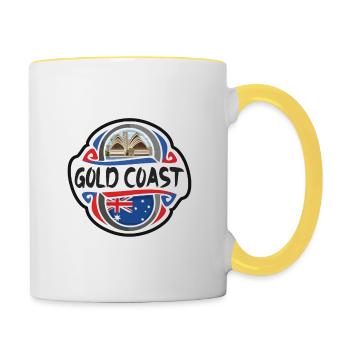 Gold Coast Australien Flagge Reise Souvenir Abzeichen St - Tasse zweifarbig - Weiß/Gelb - Rechts