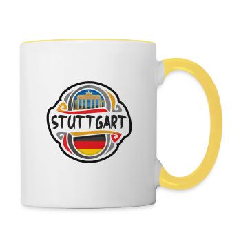 Stuttgart Deutschland Flaggenabzeichen Reise Souvenir Briefmarke - Tasse zweifarbig - Weiß/Gelb - Rechts