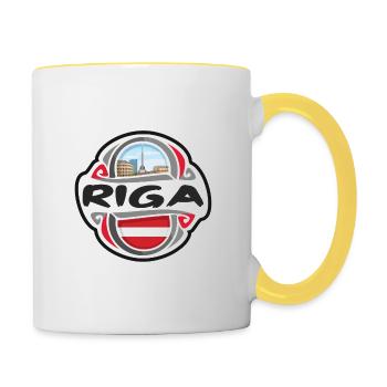Riga Latvia Flag Badge Travel Souvenir Stamp - Contrasting Mug - white/yellow - Right