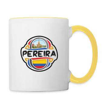Pereira Colombie Drapeau Badge Voyage Souvenir Timbre - Mug contrasté - blanc/jaune - Droite
