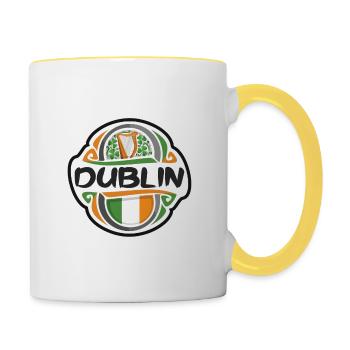 Dublin Ireland Flag Badge Travel Souvenir Stamp - Contrasting Mug - white/yellow - Right