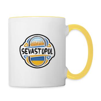 Sewastopol Ukraine Flagge Reise Souvenir Abzeichen Logo - Tasse zweifarbig - Weiß/Gelb - Rechts