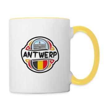 Antwerp Belgium Flag Badge Travel Souvenir Stamp - Contrasting Mug - white/yellow - Right