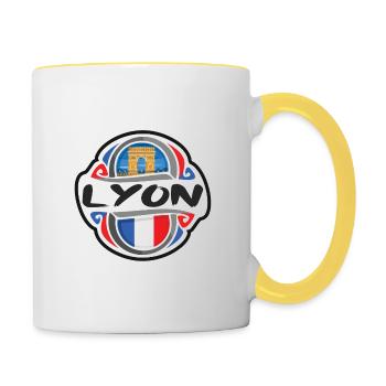 Lyon Frankreich Flagge Abzeichen Reise Souvenir Stempel - Tasse zweifarbig - Weiß/Gelb - Rechts