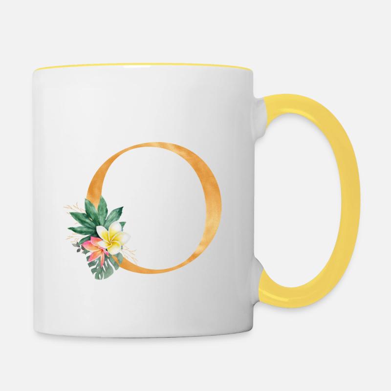 Monogramme personnalisable O Botanique tropicale - Mug contrasté - blanc/jaune