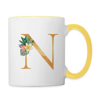 Personalisierbar Monogramm N Tropisch Botanik - Tasse zweifarbig - Weiß/Gelb - Rechts