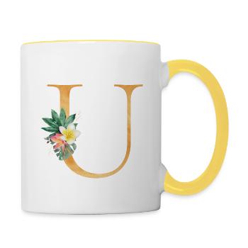 Customizable Monogram U Tropical Botany - Contrasting Mug - white/yellow - Right