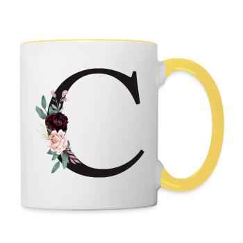 Monogramme personnalisable C Floral - Mug contrasté - blanc/jaune - Droite