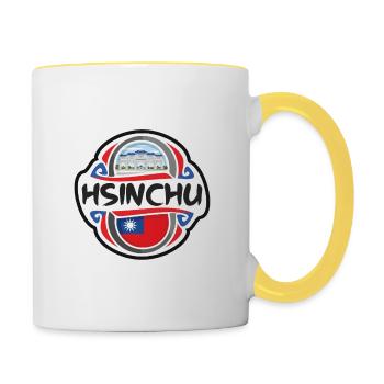 Hsinchu Taiwan Flag Badge Souvenir de Voyage Timbre - Mug contrasté - blanc/jaune - Droite