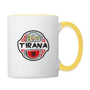 Tirana Albanie Drapeau Badge Voyage Souvenir Timbre - Mug contrasté - blanc/jaune - Droite