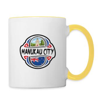Manukau City Nouvelle-Zélande Drapeau Souvenir de Voyage Badg - Mug contrasté - blanc/jaune - Droite