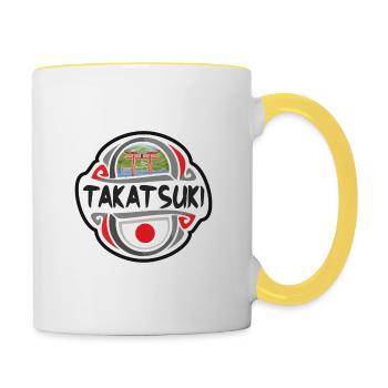 Takatsuki Japon Drapeau Badge Souvenir de Voyage Timbre - Mug contrasté - blanc/jaune - Droite
