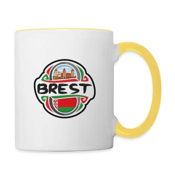Brest Belarus Flag Badge Travel Souvenir Stamp - Contrasting Mug - white/yellow - Right