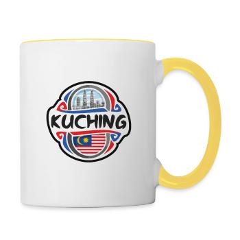 Kuching Malaisie Drapeau Badge Voyage Souvenir Timbre - Mug contrasté - blanc/jaune - Droite