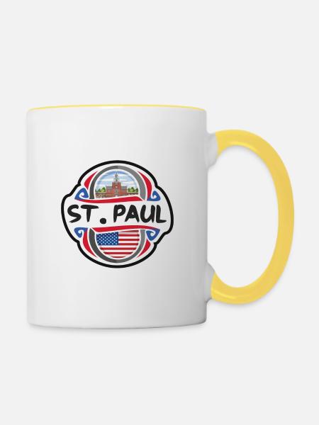 St. Paul USA Drapeau des États-Unis Souvenir de voyage Ba - Mug contrasté - blanc/jaune