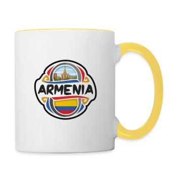 Arménie Colombie Drapeau Badge Voyage Souvenir Timbre - Mug contrasté - blanc/jaune - Droite