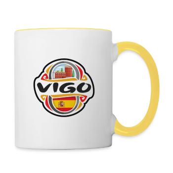 Vigo-Spanien-Flaggen-Abzeichen-Reise-Andenken-Stempel - Tasse zweifarbig - Weiß/Gelb - Rechts