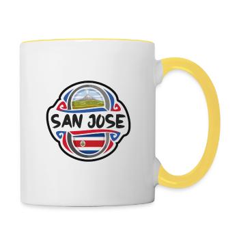 San Jose Costa Rica Drapeau Voyage Souvenir Badge Sta - Mug contrasté - blanc/jaune - Droite